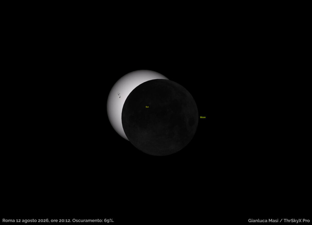 Fig. 3: eclissi solare del 12 agosto 20026: simulazione della fase massima da Roma.